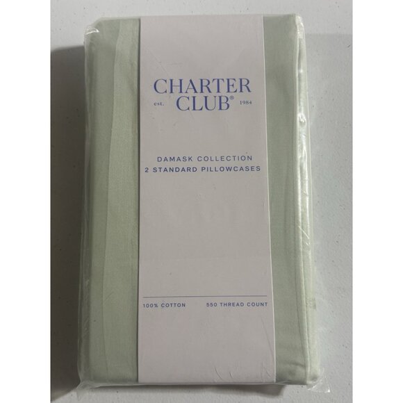 Charter Club Stripe 550TC Cotton Pillowcase Pair Standard Glacier Green $70 - Picture 3 of 3